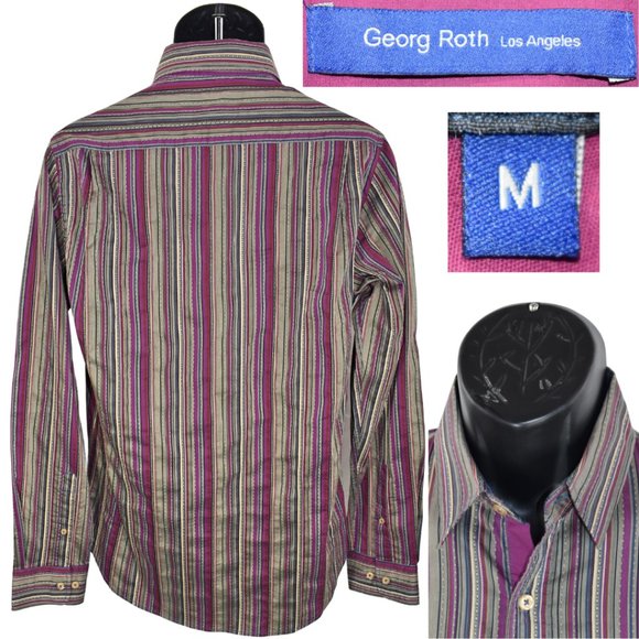 Georg Roth LA Medium Slim Fit Purple Multi Striped Cotton Polyester Long Sleeve - Picture 5 of 11
